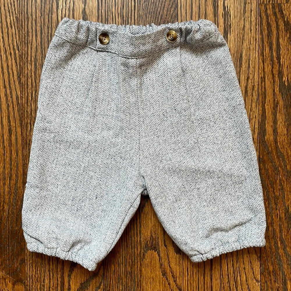 Trotters London Little Birdie Pants Pale Blue Herringbone Size 18-24M